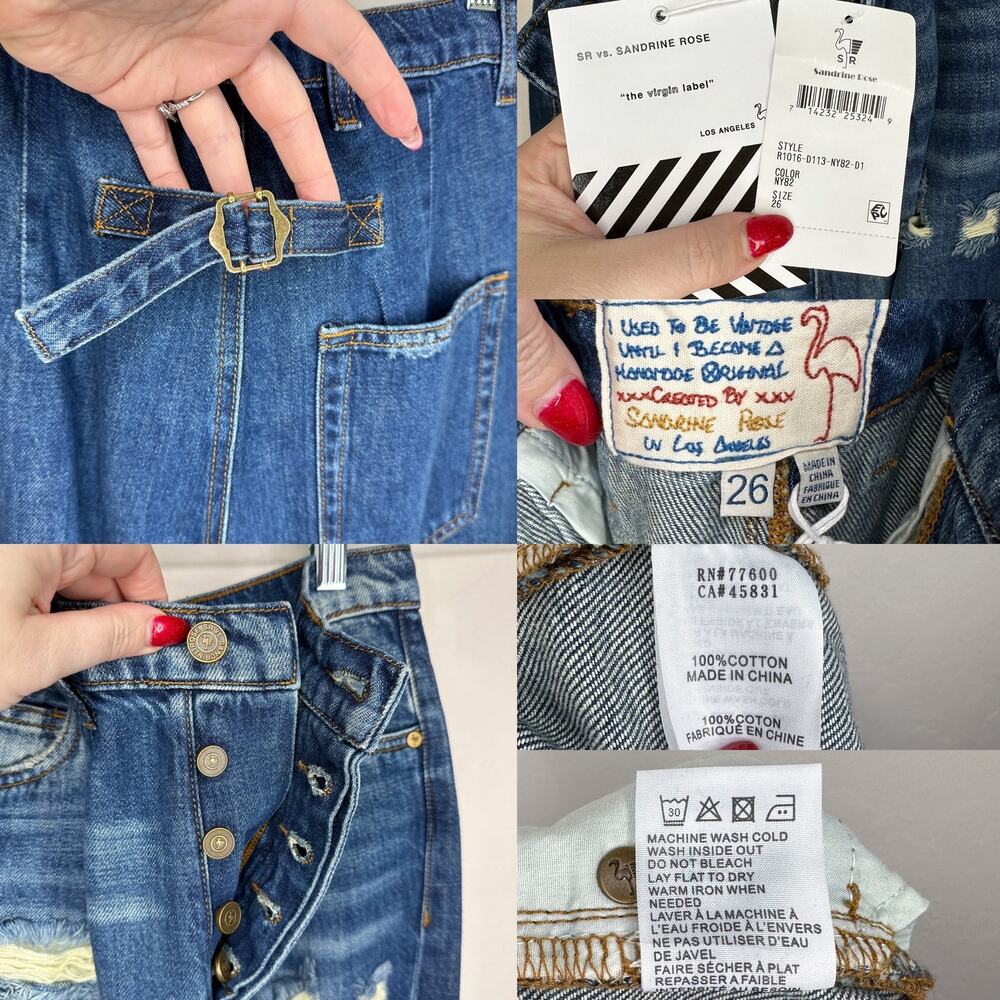 Free People Sandrine Rose R1016 Pleated Ripped Dark Wash Straight Leg Jeans 26 - Picture 12 of 16